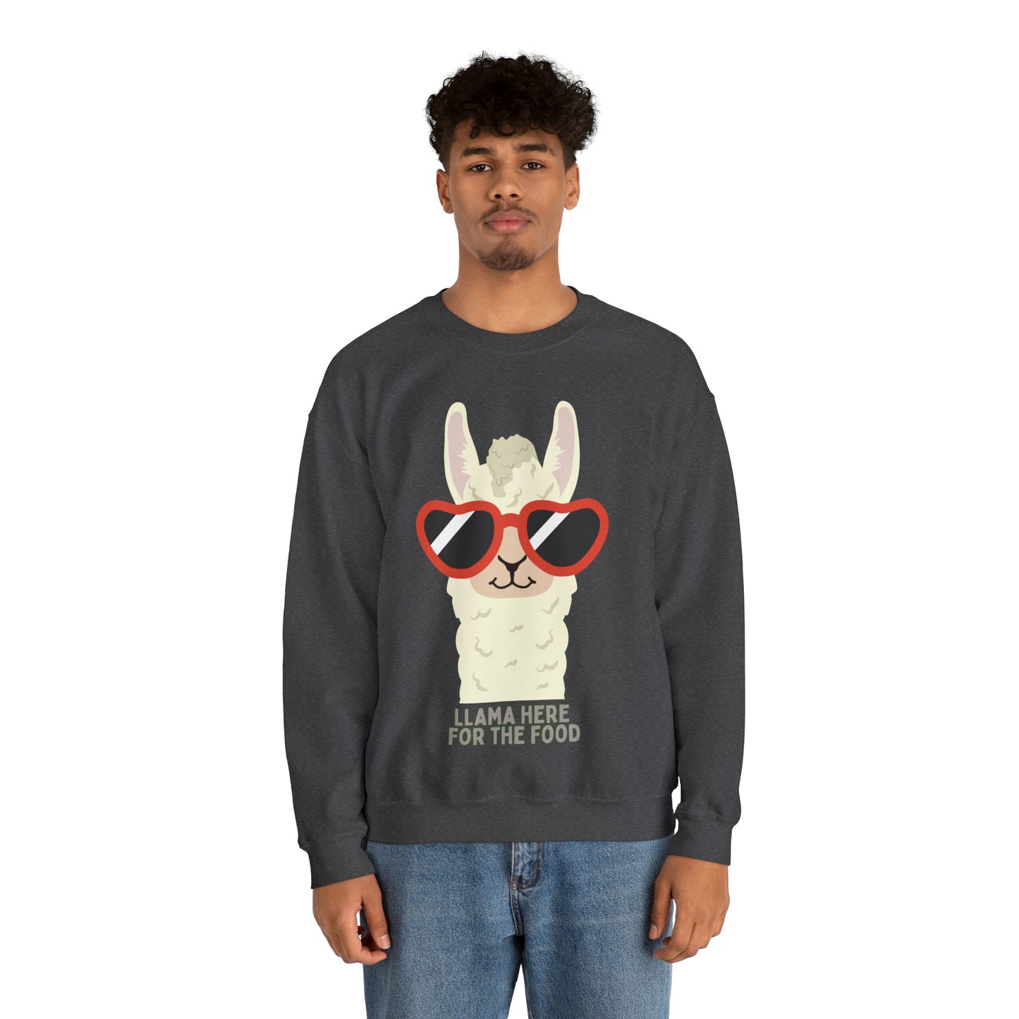 Llama Here for the Food Unisex Heavy Blend™ Crewneck Sweatshirt