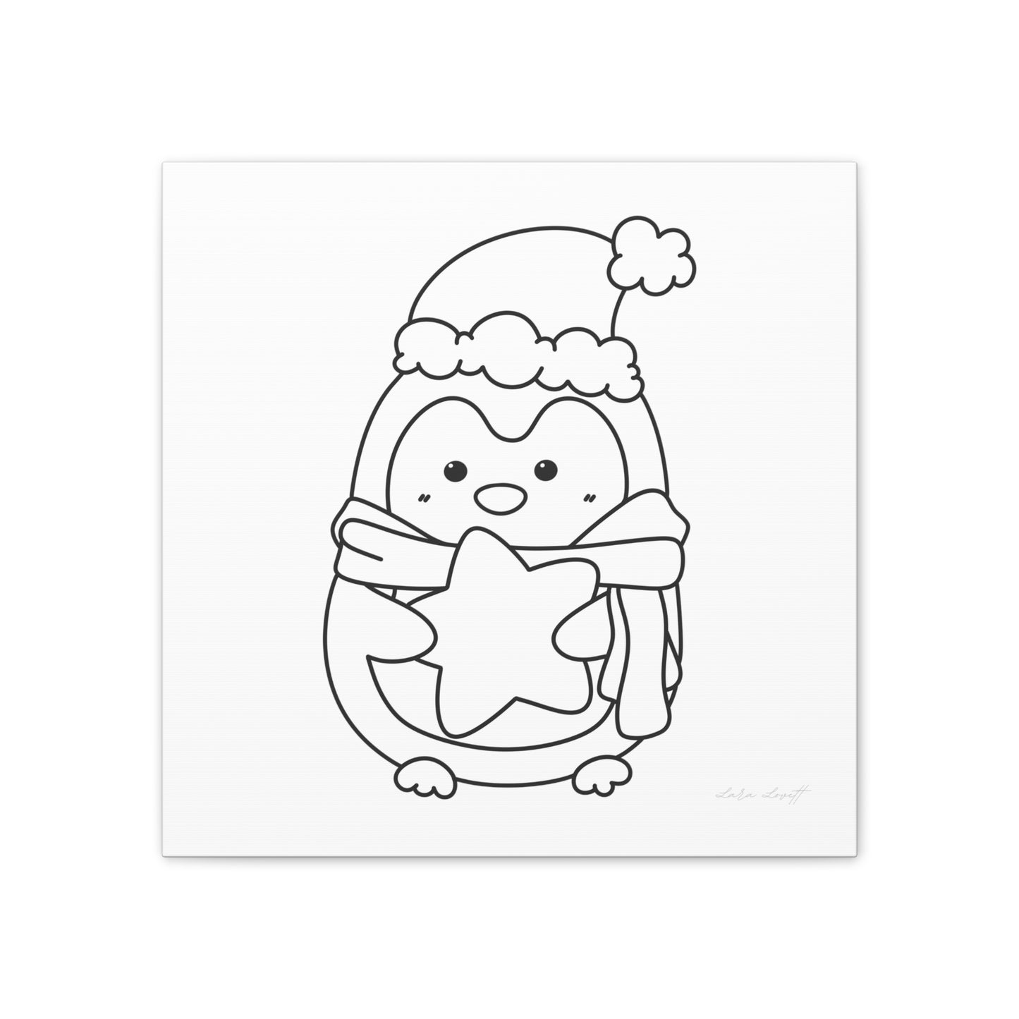 Penguin in Santa Hat with Star for Painting Crafting Canvas Stretched, 0.75"