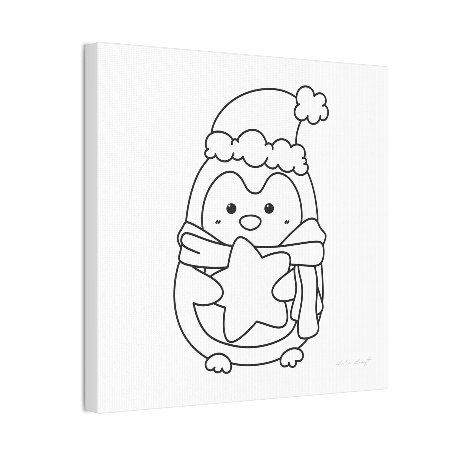 Penguin in Santa Hat with Star for Painting Crafting Canvas Stretched, 0.75"