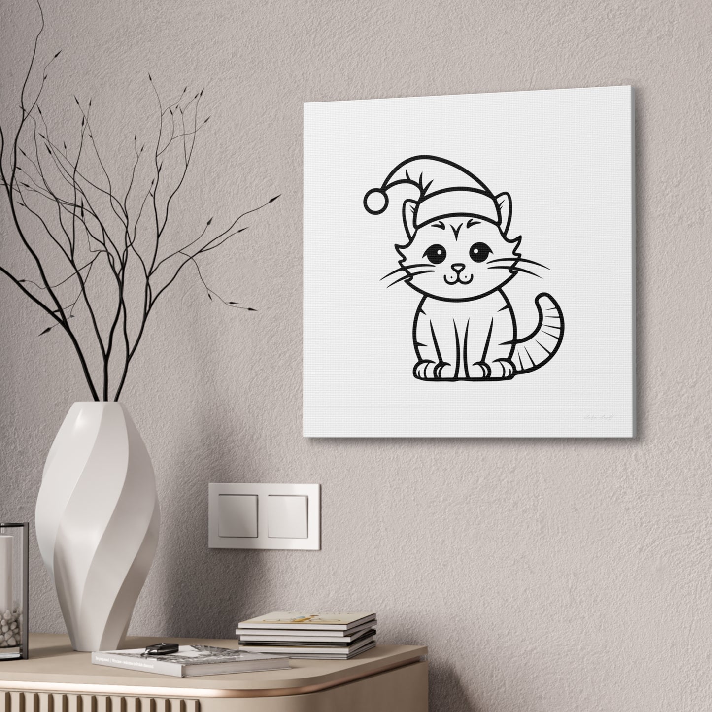 Cat in Santa Hat for Painting Crafting Canvas Stretched, 0.75"