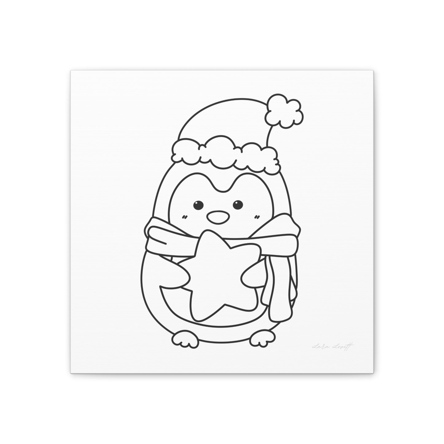 Penguin in Santa Hat with Star for Painting Crafting Canvas Stretched, 0.75"