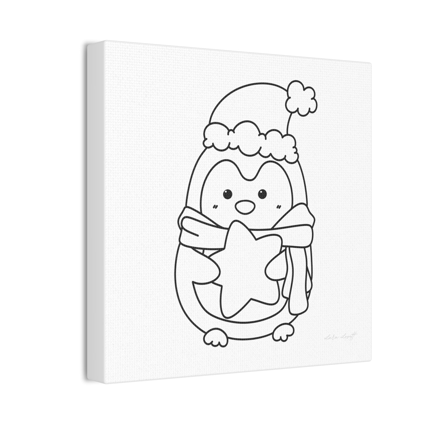 Penguin in Santa Hat with Star for Painting Crafting Canvas Stretched, 0.75"