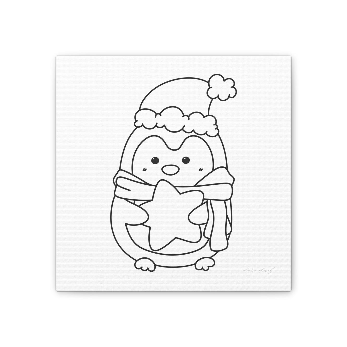 Penguin in Santa Hat with Star for Painting Crafting Canvas Stretched, 0.75"