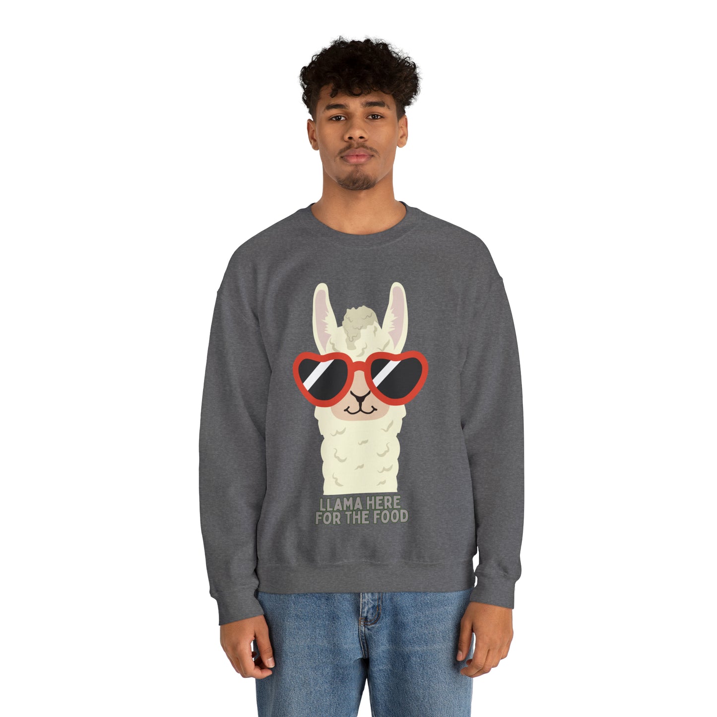 Llama Here for the Food Unisex Heavy Blend™ Crewneck Sweatshirt