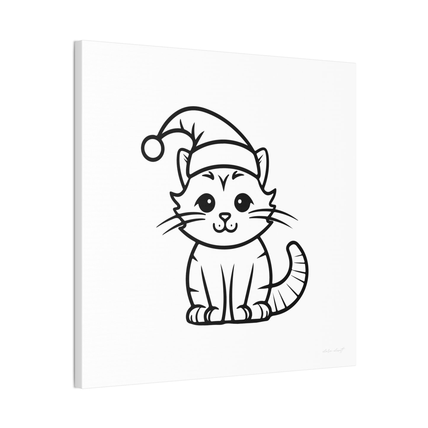 Cat in Santa Hat for Painting Crafting Canvas Stretched, 0.75"