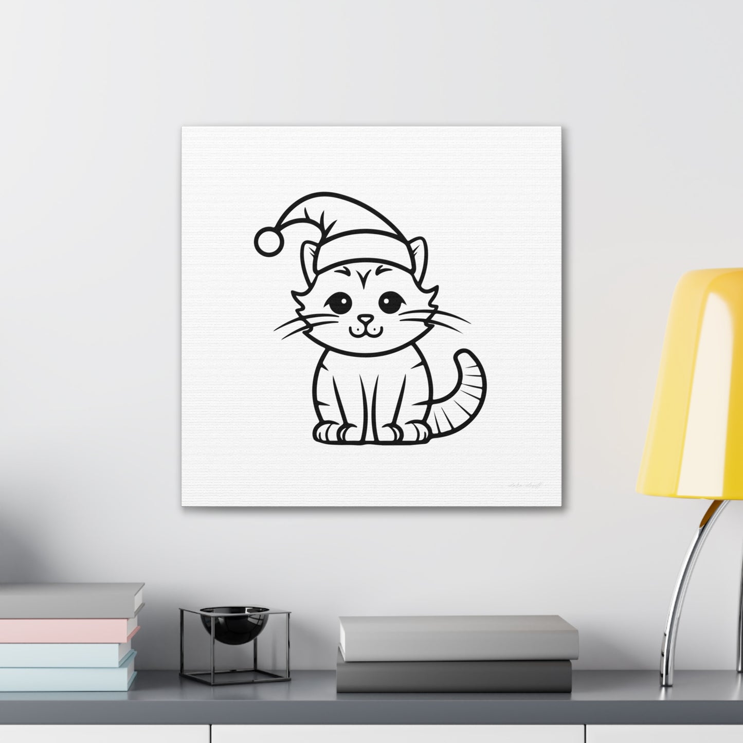 Cat in Santa Hat for Painting Crafting Canvas Stretched, 0.75"