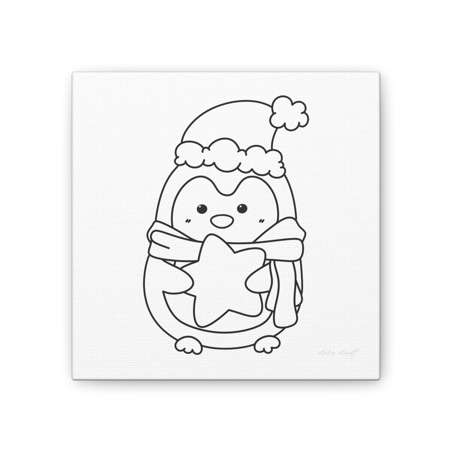 Penguin in Santa Hat with Star for Painting Crafting Canvas Stretched, 0.75"