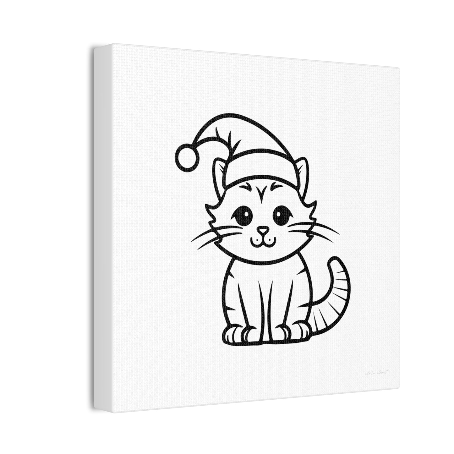 Cat in Santa Hat for Painting Crafting Canvas Stretched, 0.75"