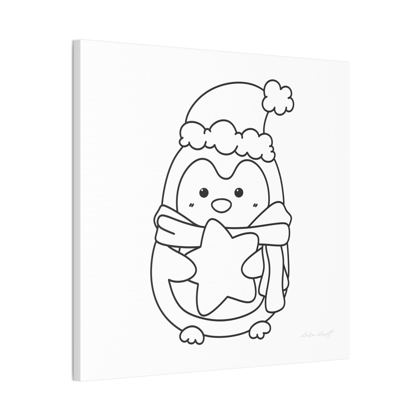 Penguin in Santa Hat with Star for Painting Crafting Canvas Stretched, 0.75"