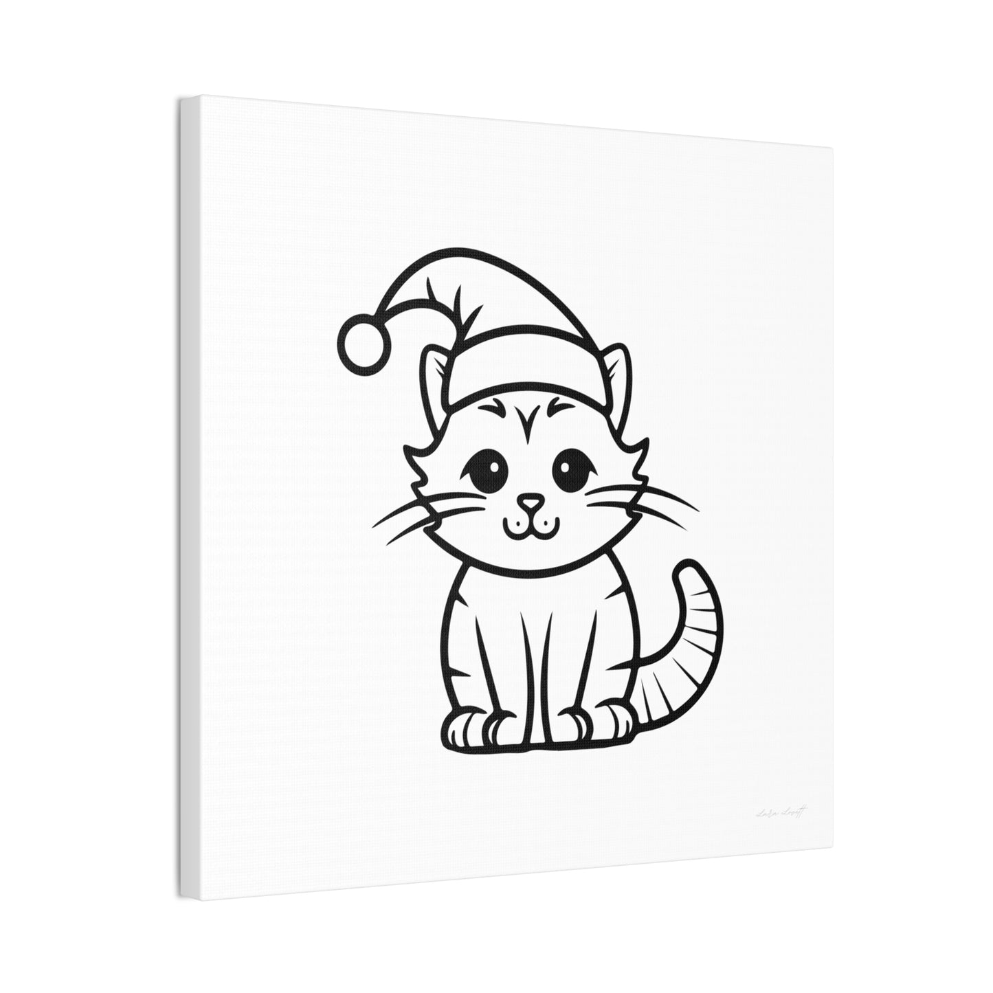 Cat in Santa Hat for Painting Crafting Canvas Stretched, 0.75"