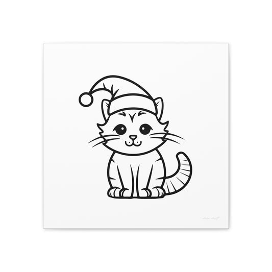 Cat in Santa Hat for Painting Crafting Canvas Stretched, 0.75"