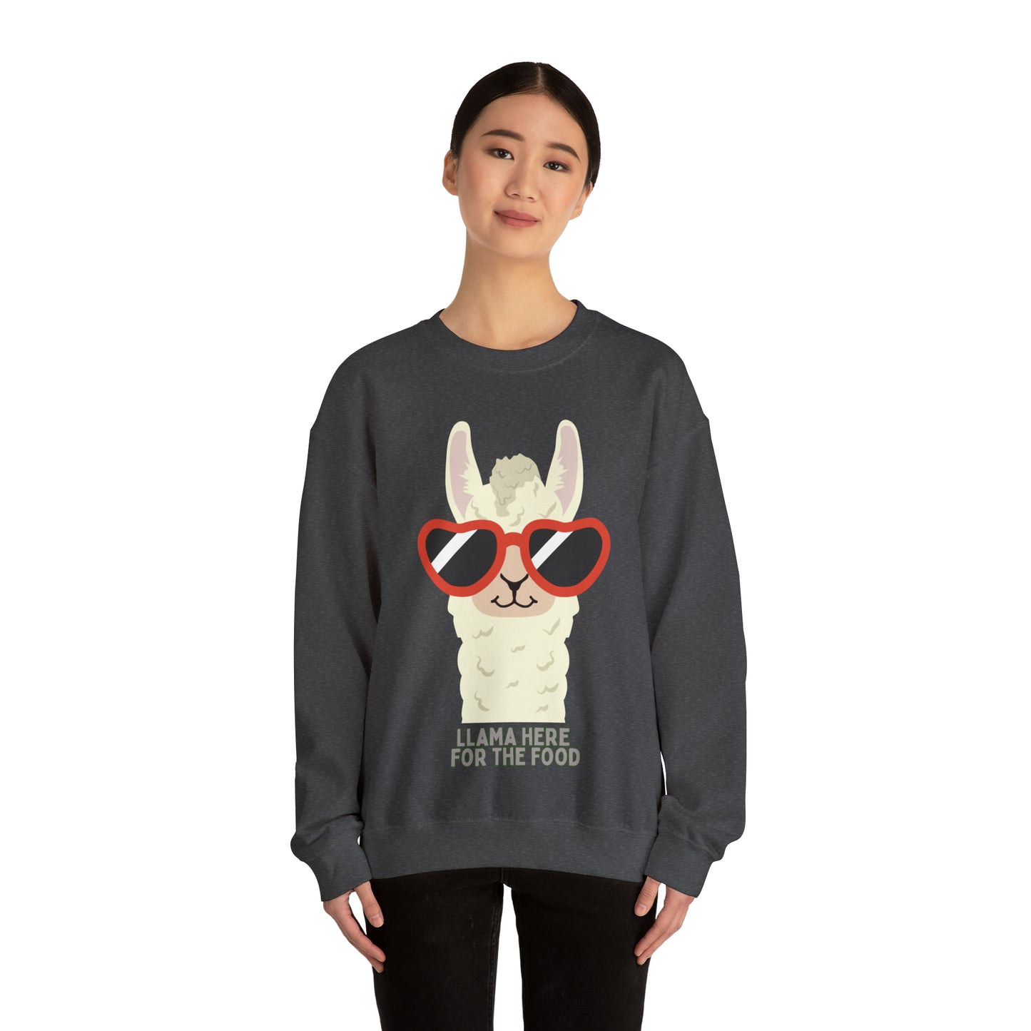 Llama Here for the Food Unisex Heavy Blend™ Crewneck Sweatshirt