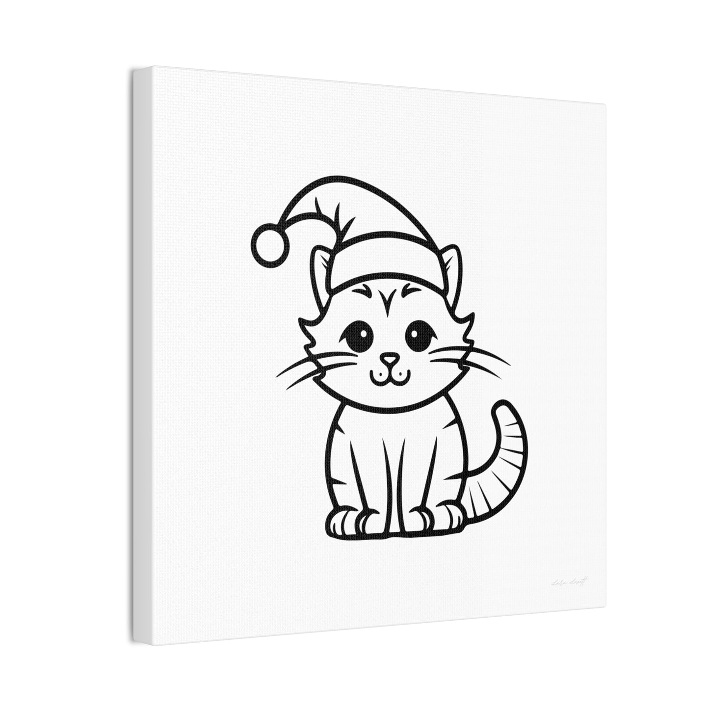 Cat in Santa Hat for Painting Crafting Canvas Stretched, 0.75"