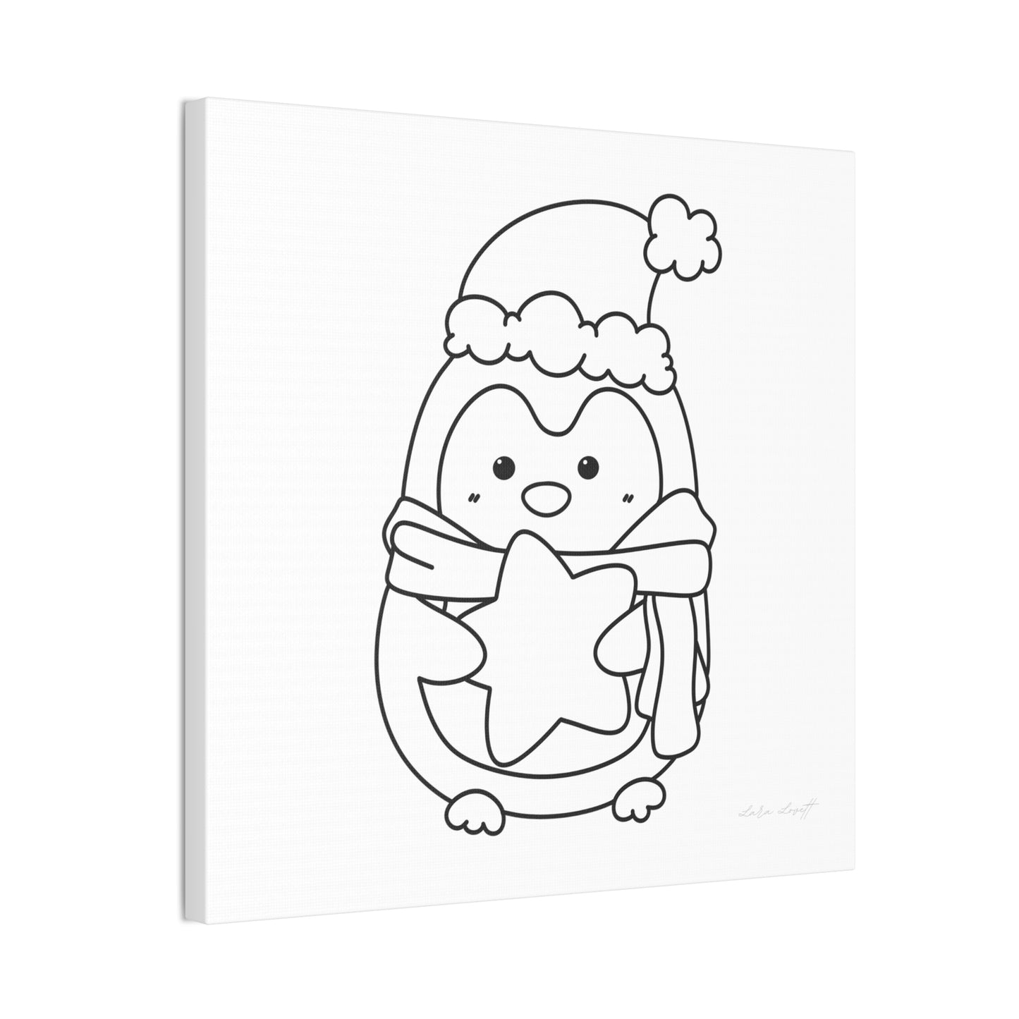 Penguin in Santa Hat with Star for Painting Crafting Canvas Stretched, 0.75"